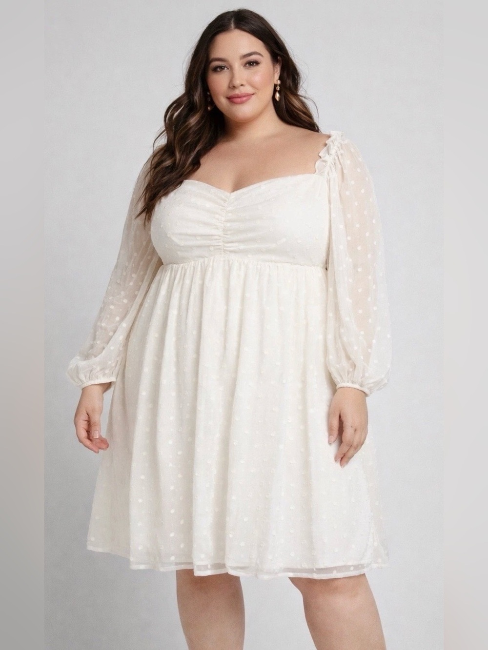 ModCloth Ivory White Polka Dot Babydoll Dress